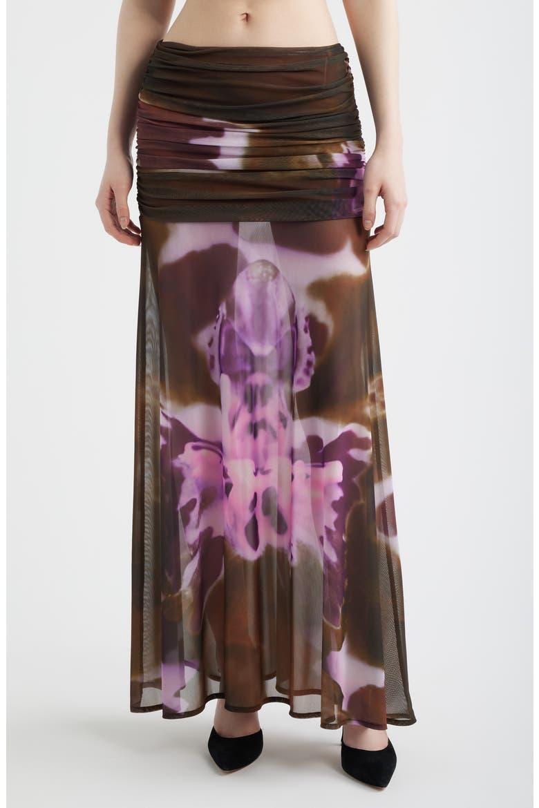 Susurro Print Semi Sheer Maxi Skirt, Main, color, MOKA