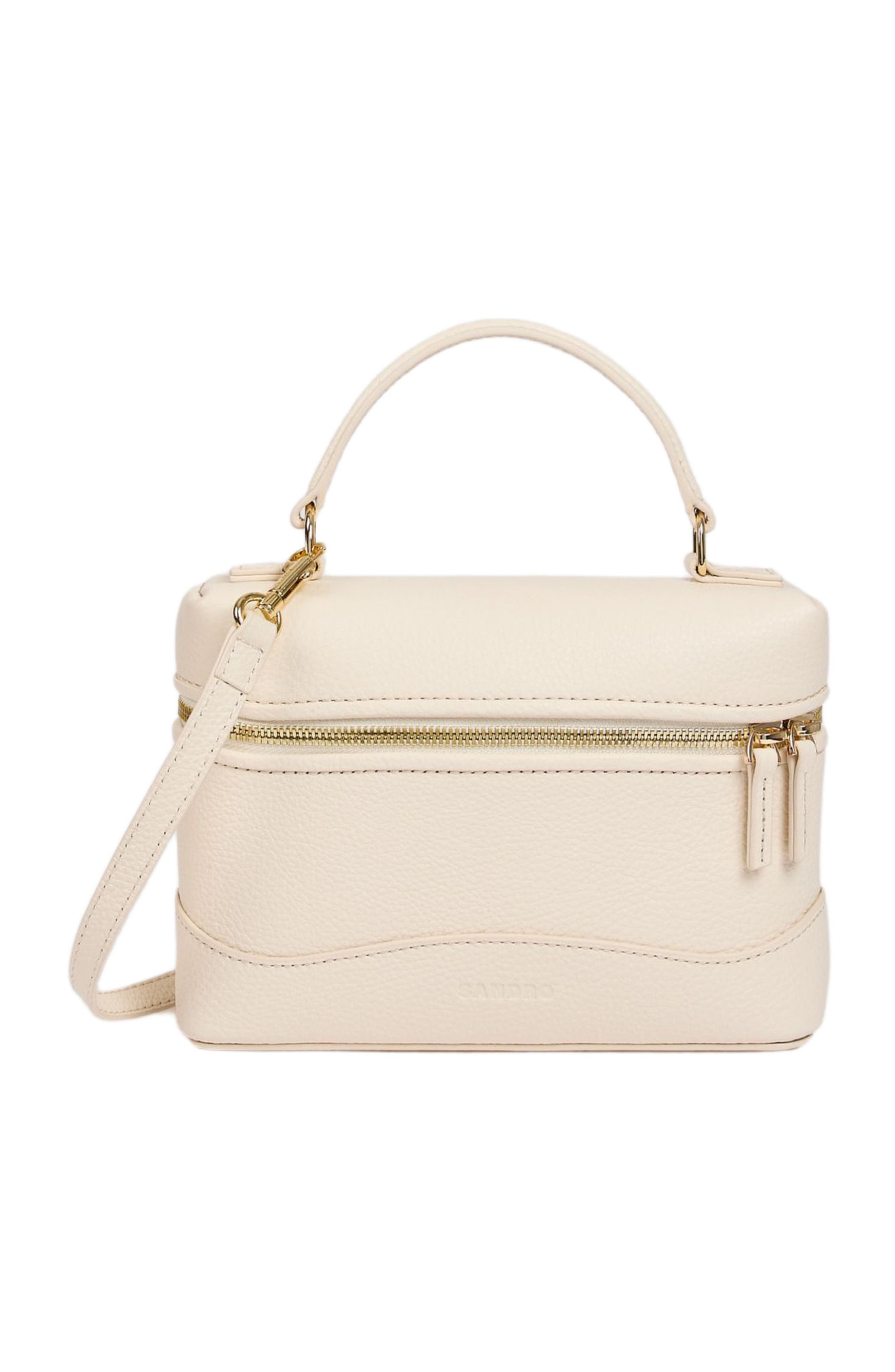 SANDRO Grained leather Tangolino bag, Main, color, Ecru