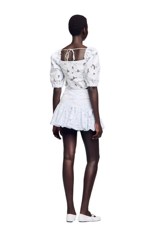Sandro Roseraie Embroidered Floral Crop Top In White