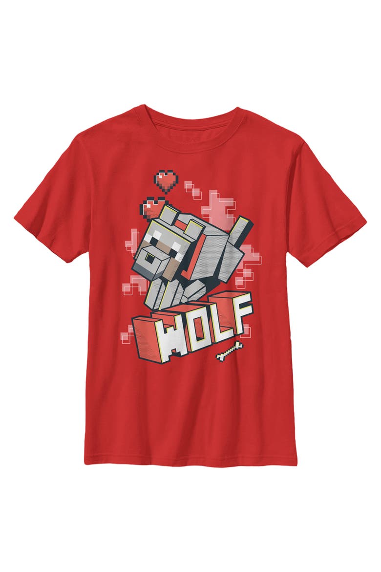 Boy's Minecraft Wolf  Graphic T-Shirt, Main, color, Red
