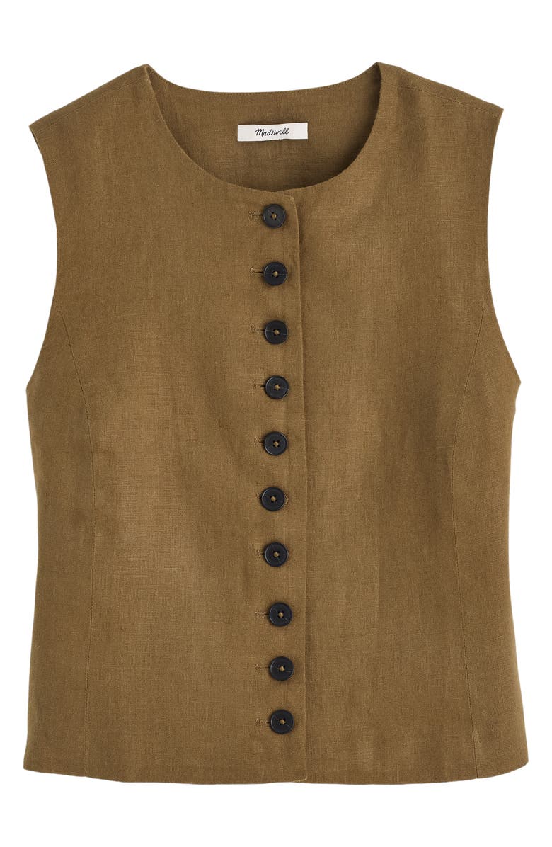 Madewell Button Front Linen Shell Top, Alternate, color, Safari Khaki