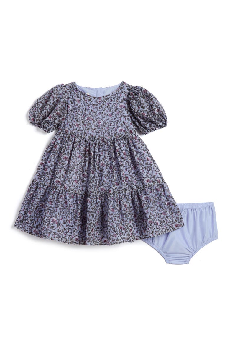 Kids' Olive Boho Floral Print Party Dress & Bloomers, Main, color, BLUE