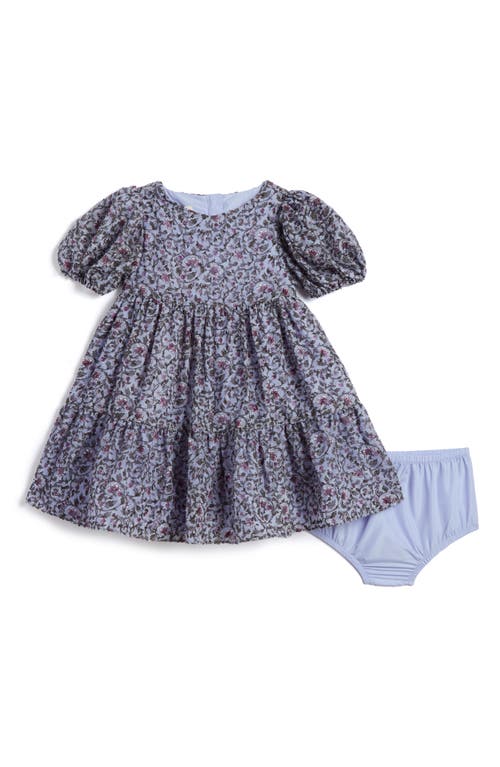 Pippa & Julie Kids' Olive Boho Floral Print Party Dress & Bloomers In Blue