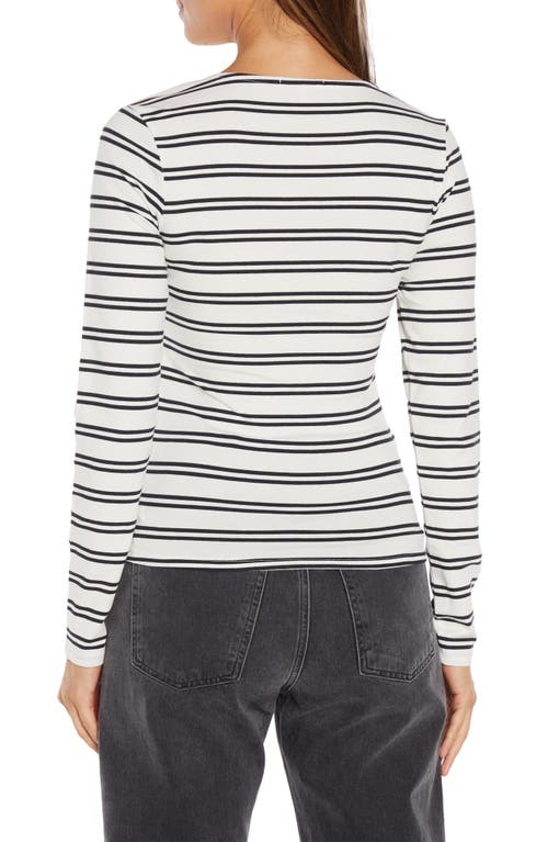 Three Dots Stripe Scoop Neck Stretch Cotton Top In Egret/black Stripe