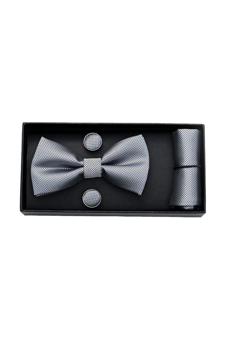Crosshatch Bow Tie Set, Main, color, Silver