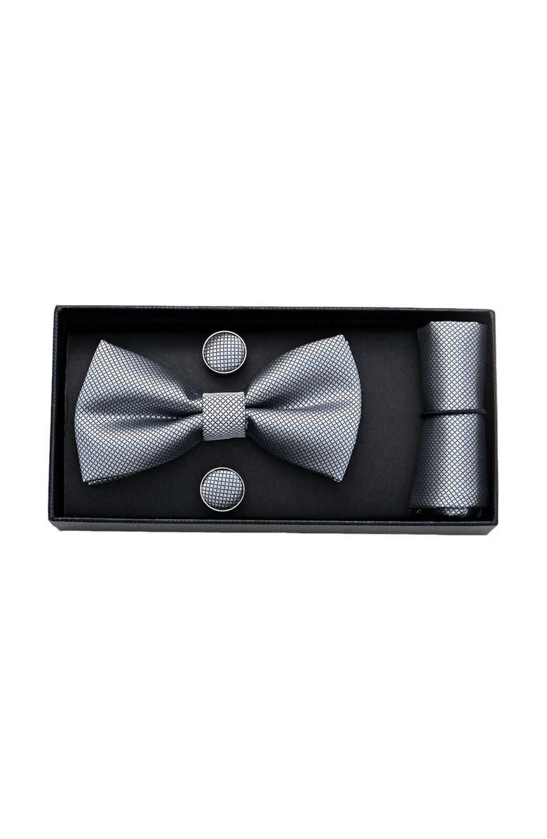 MOUSTACHE Crosshatch Bow Tie Set, Main, color, Silver