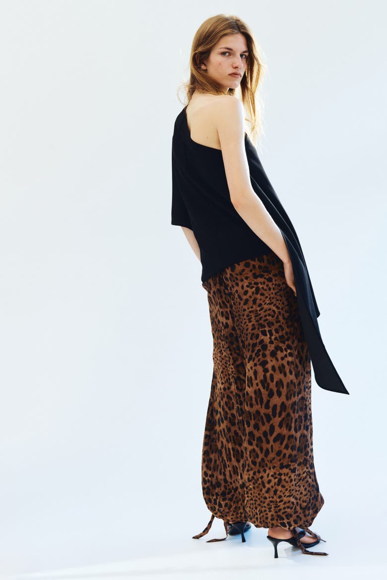 Tie-detail Balloon Trousers, Alternate, color, Brown/leopard print