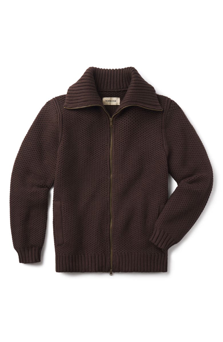 The Normal Brand Waffle Cotton Blend Full Zip Sweater Jacket, Alternate, color, Dark Brown