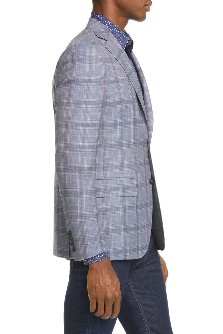 Kei Trim Fit Plaid Wool Sport Coat, Alternate, color, GREY