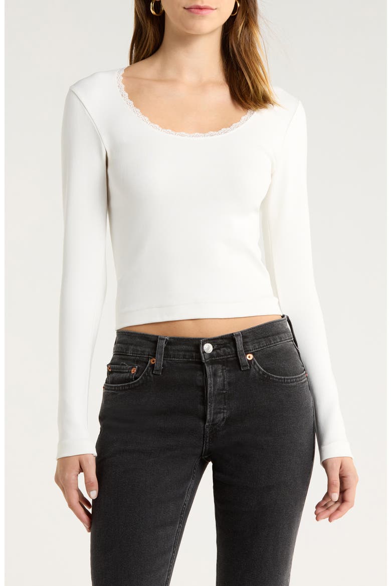 Lace Trim Stretch Cotton Top, Main, color, OFF WHITE