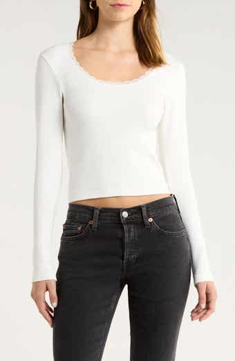 Lace Trim Stretch Cotton Top