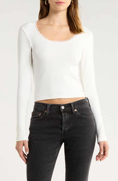 Lace Trim Stretch Cotton Top