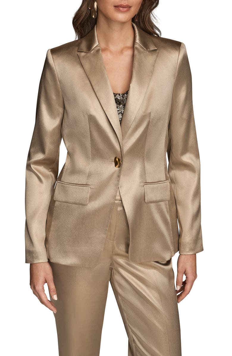 Donna Karan New York Satin One-Button Blazer, Main, color, 