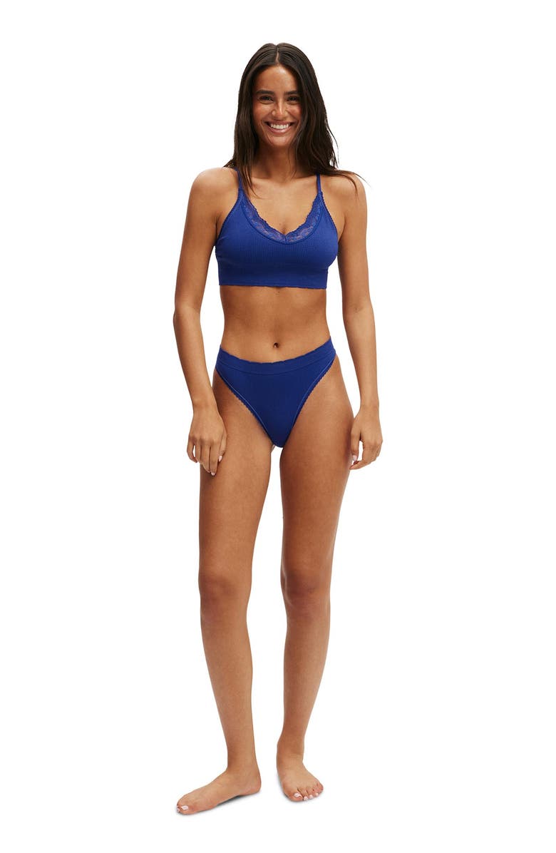 COTTON ON BODY Women's Seamless Longline Lace Trim Bralette, Alternate, color, Ultra Blue Texture