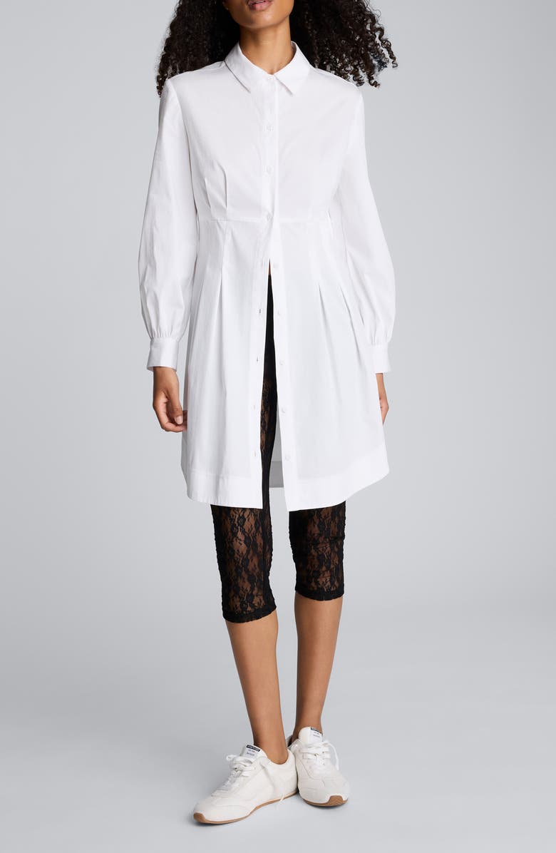 Kenneth Cole Pleated Corset Long Sleeve Shirtdress, Main, color, Pure White