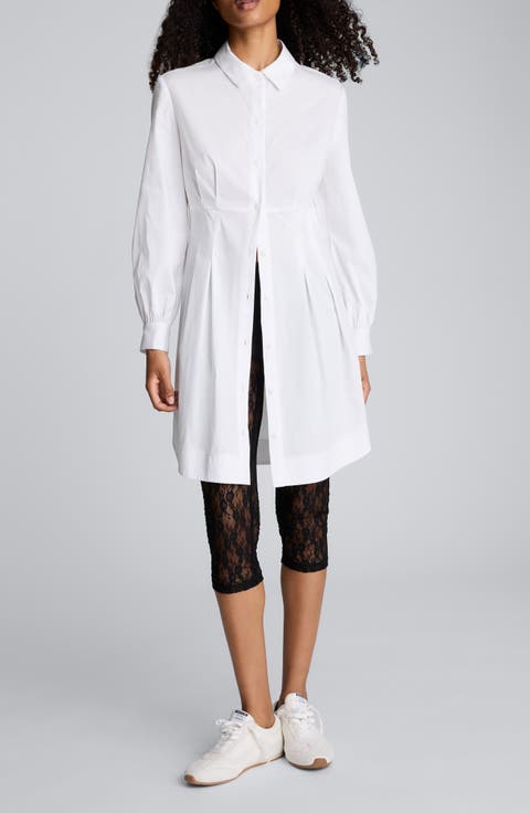 Pleated Corset Long Sleeve Shirtdress