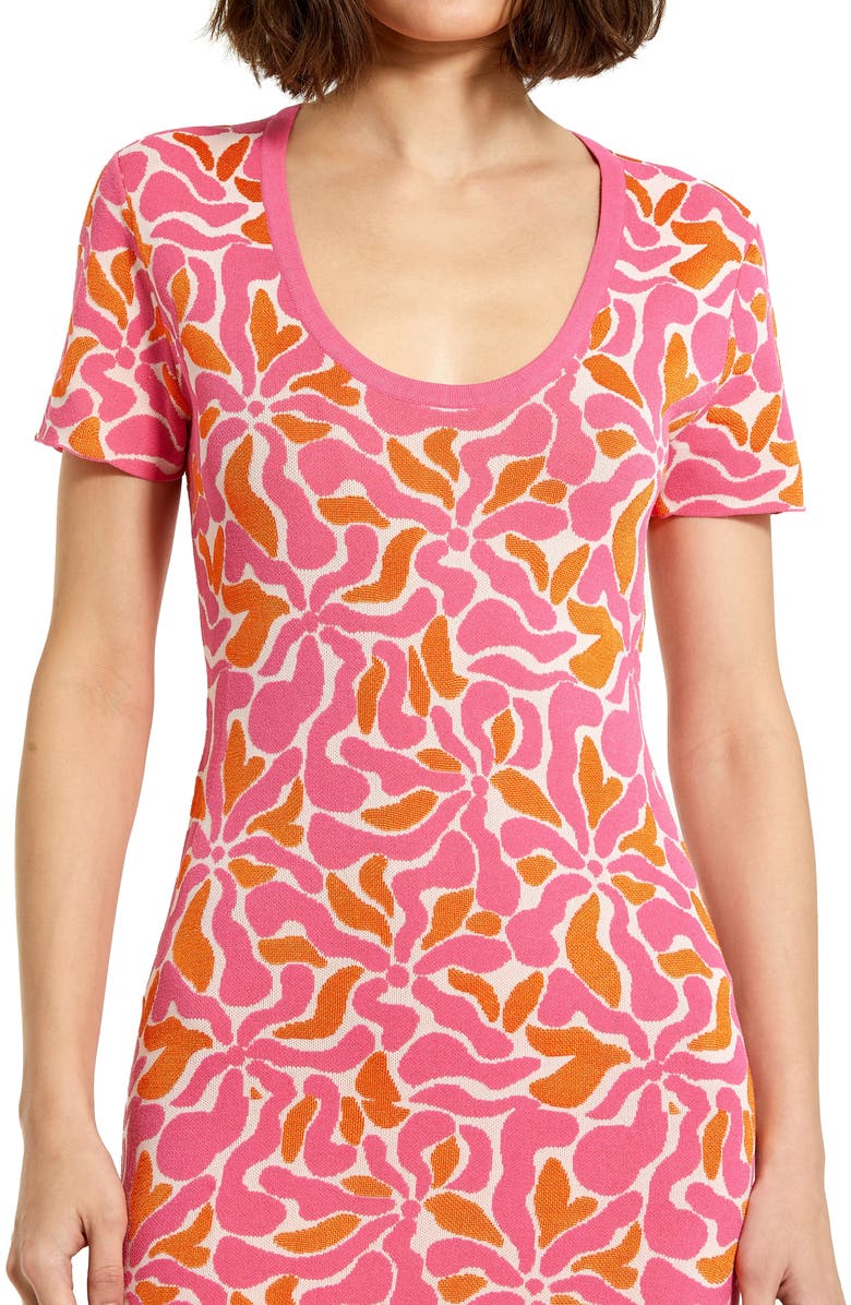 Mac Duggal Short Sleeve Scoop Neck Floral Knit Maxi Dress, Alternate, color, Hot Pink Multi