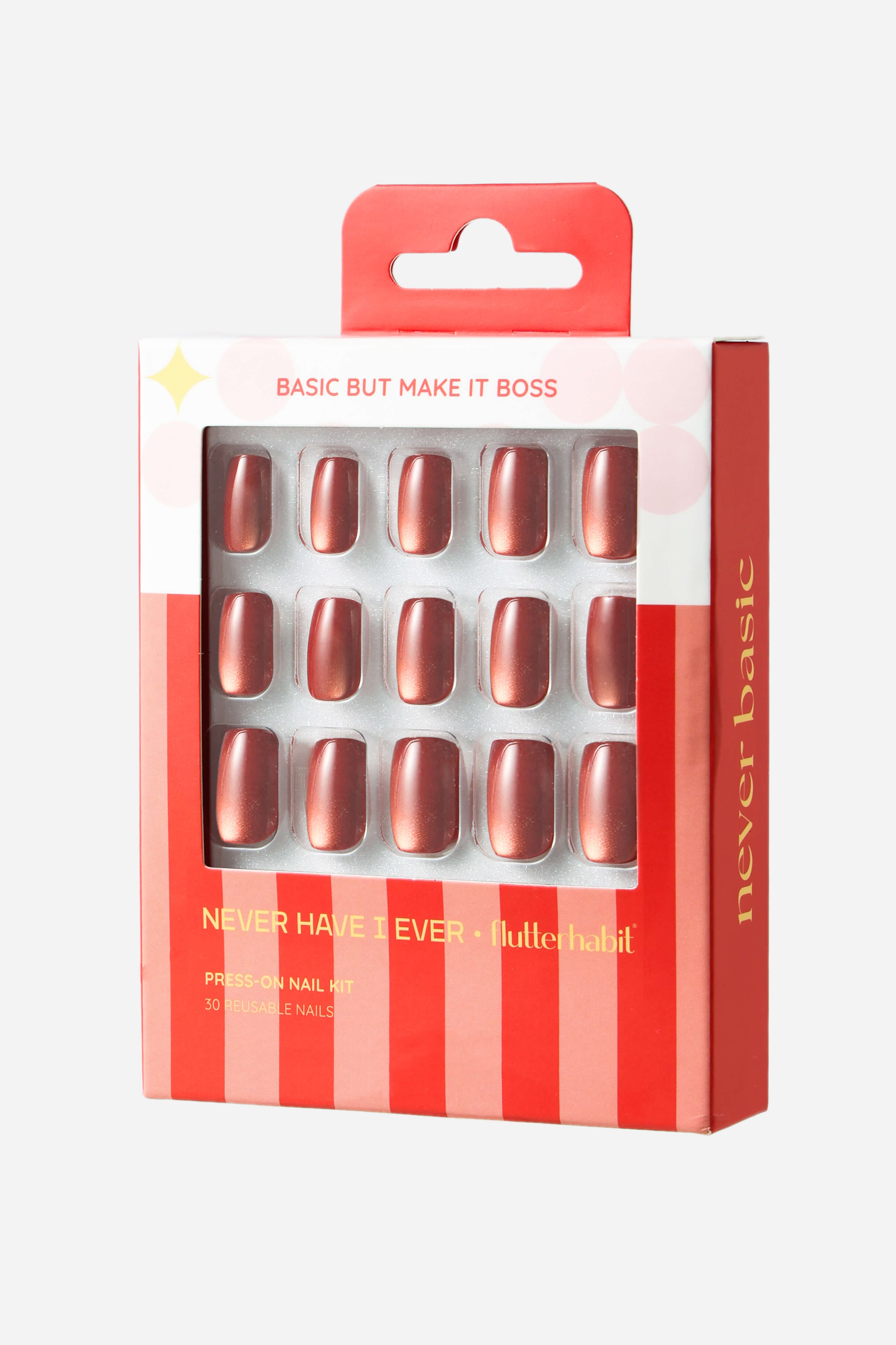 Never Have I Ever Basic But Make It Boss Square Press On Nails In Red