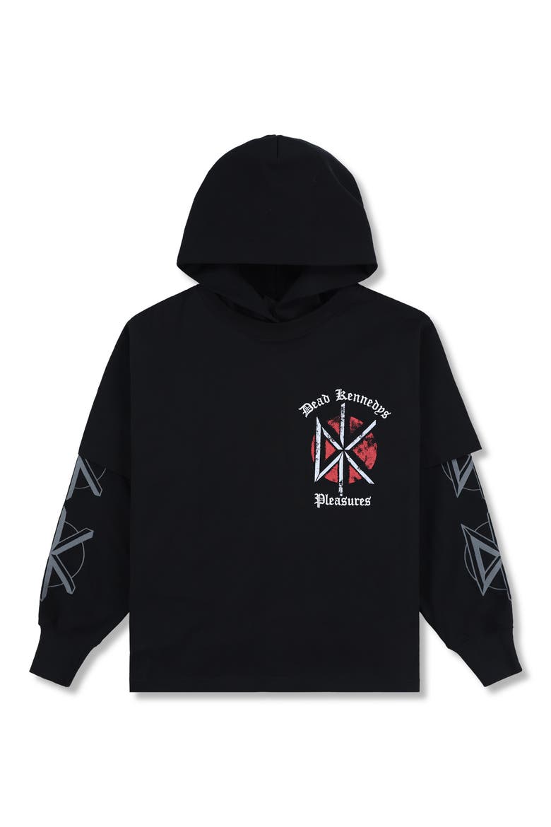 Dead Kennedys Studded Layered Look Graphic Hoodie, Alternate, color, BLACK