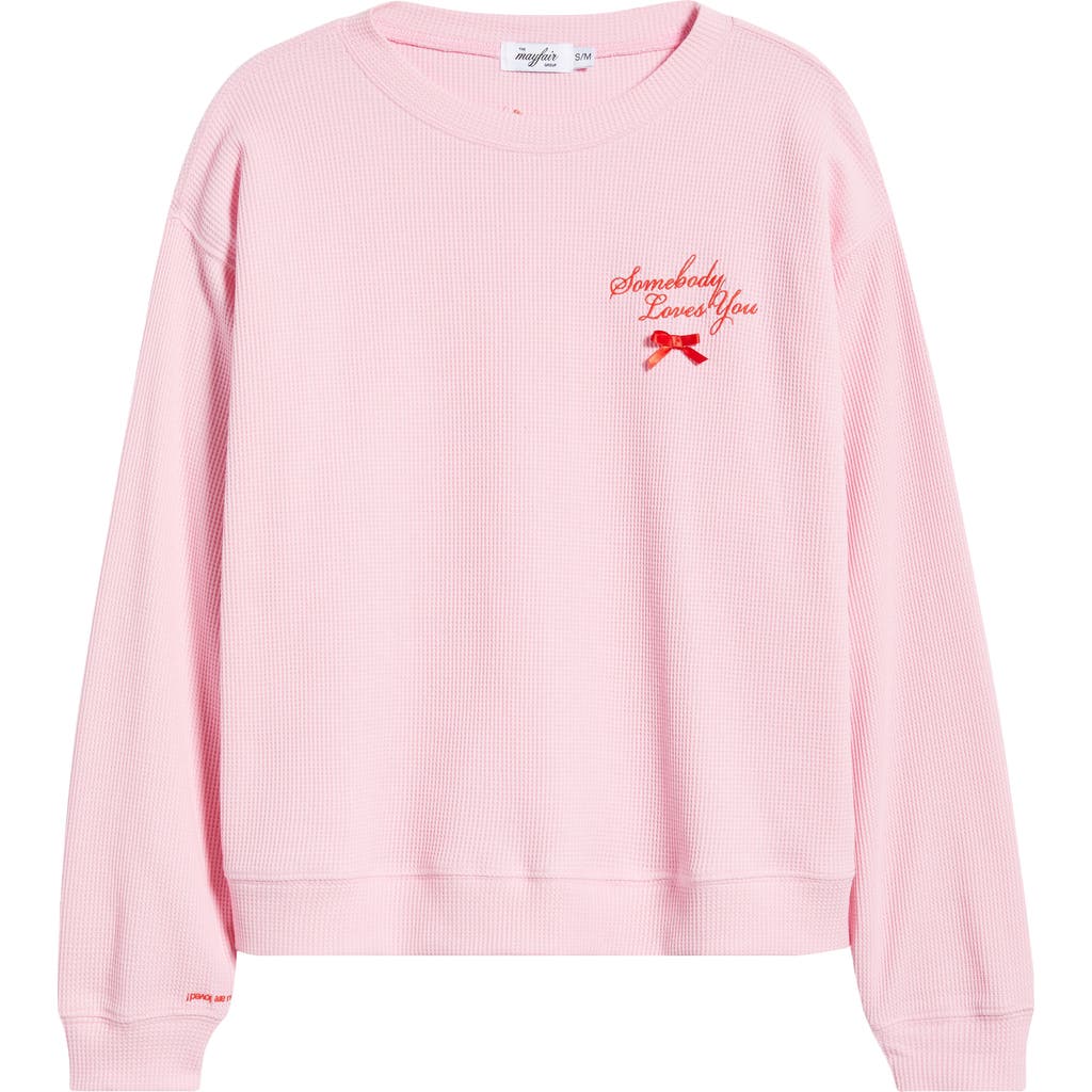 The Mayfair Group Somebody Loves You Waffle Knit Graphic Top In Pink
