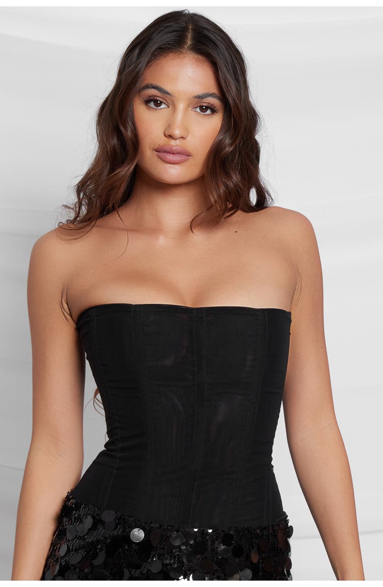 LEAU Muse Mesh Corset Top, Alternate, color, Black