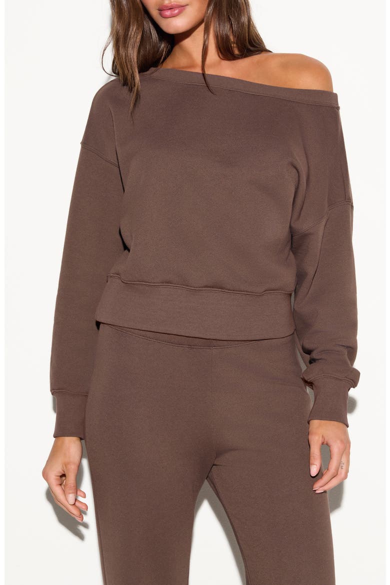La Vida Off the Shoulder Cotton French Terry Sweatshirt, Main, color, EARTH