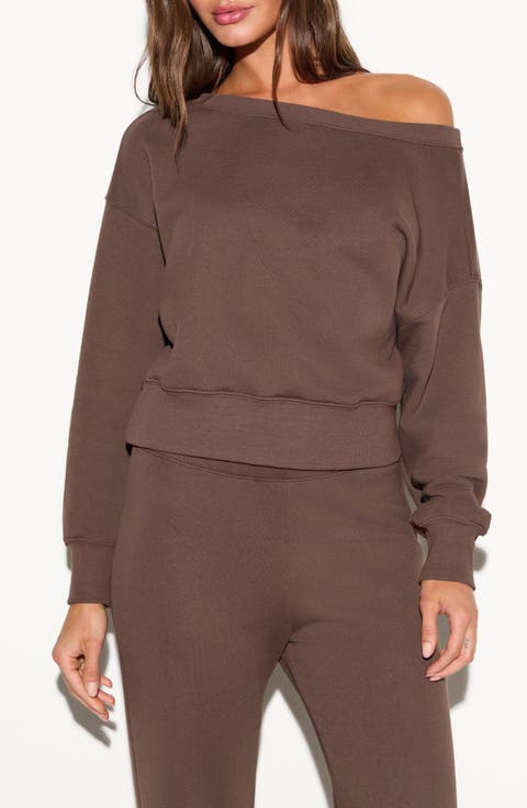 La Vida Off the Shoulder Cotton French Terry Sweatshirt