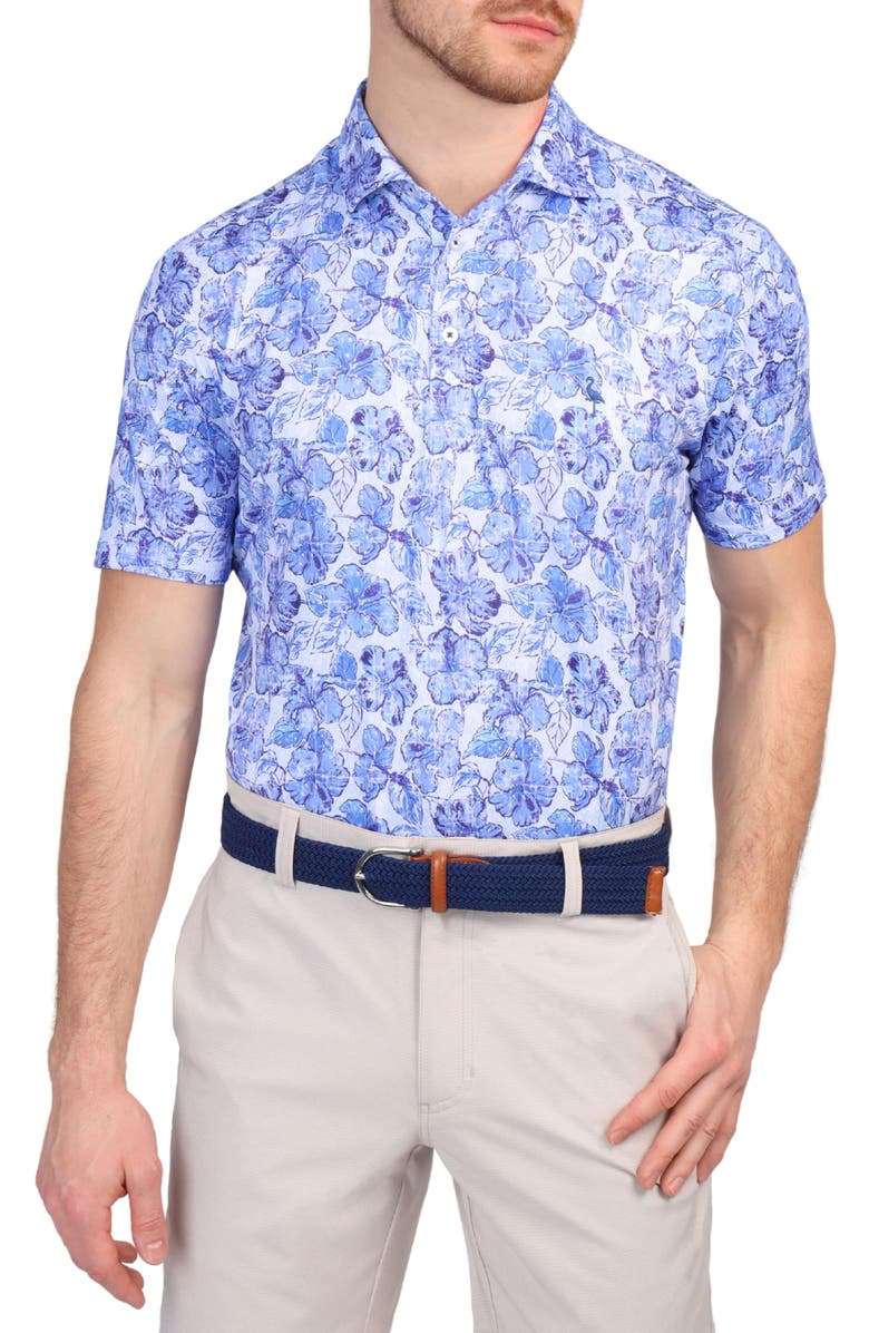 TailorByrd Hibiscus Print Performance Polo, Alternate, color, Blue