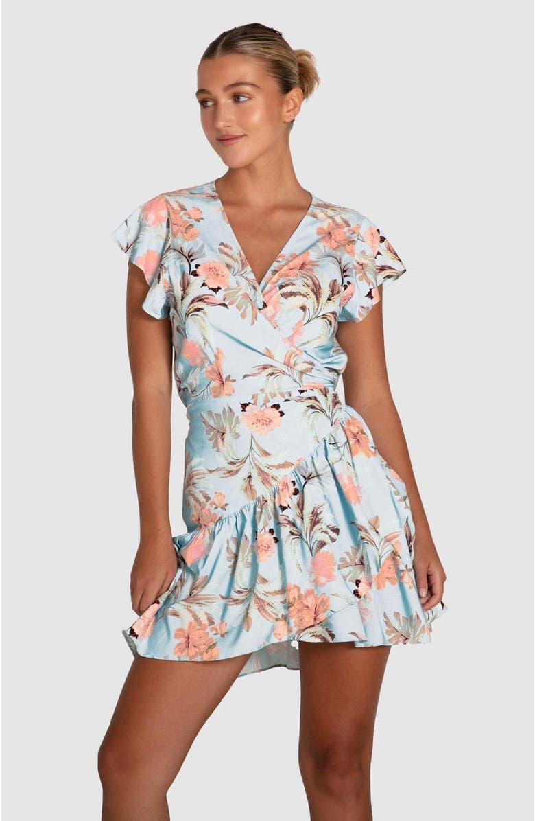 Belle & Bloom Love Shack Mini Wrap Dress, Main, color, Light Blue