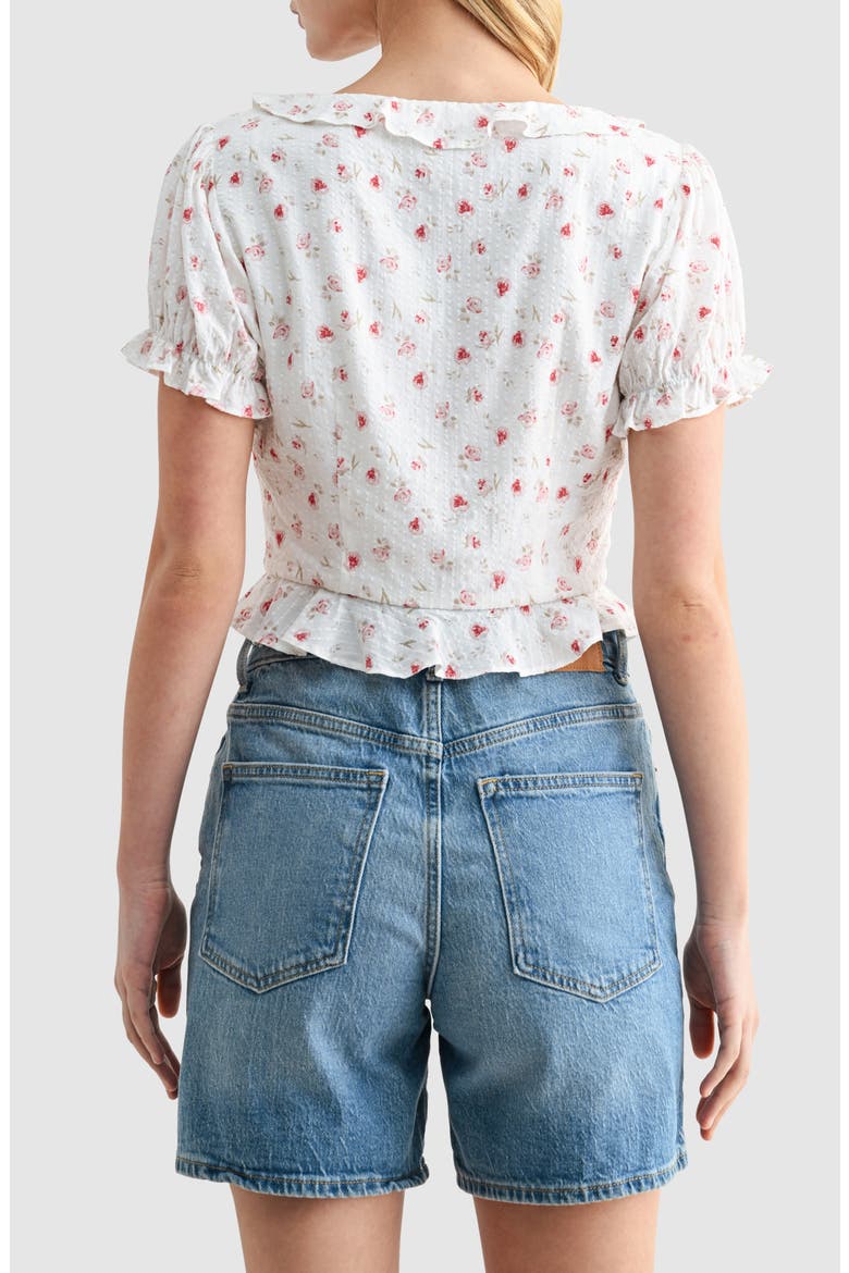 Ruffle Trim Tie Front Top, Alternate, color, CREAM RED DITSY