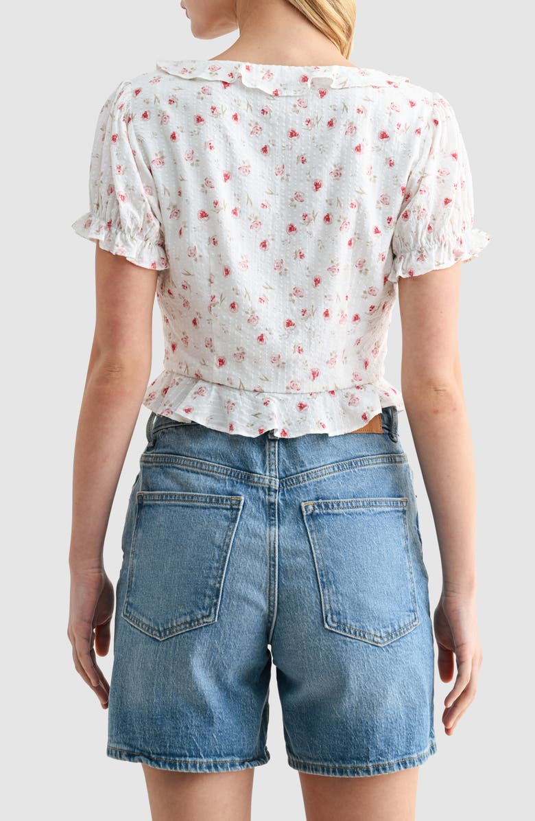 Lush Ruffle Trim Tie Front Top, Alternate, color, Cream Red Ditsy