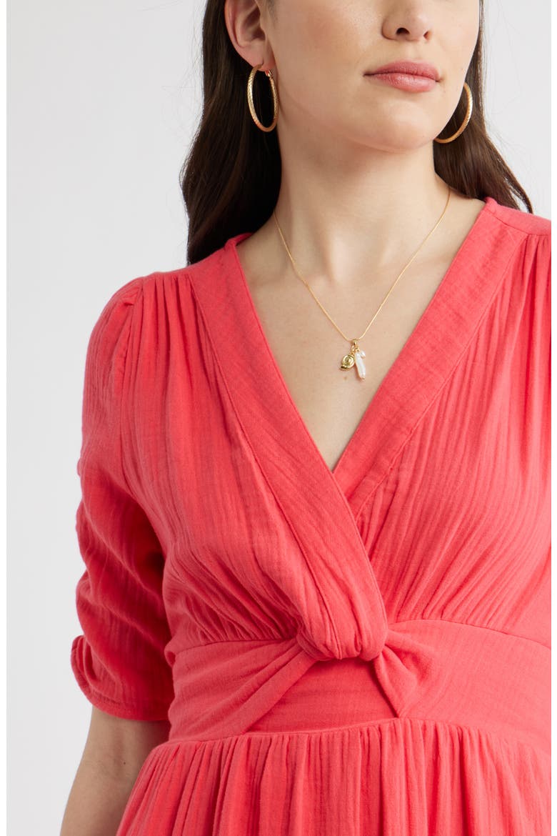 Twist Detail Gauze Midi Dress, Alternate, color, RED GERANIUM