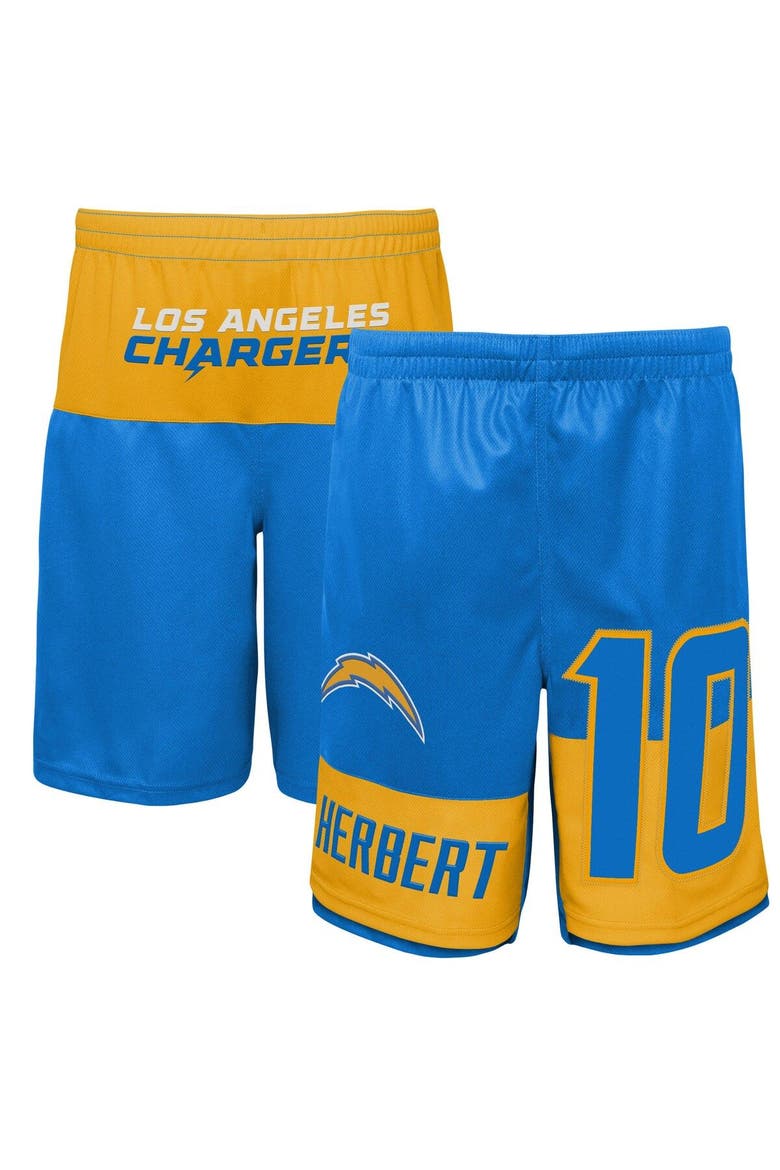 Youth Justin Herbert Powder Blue Los Angeles Chargers Name & Number Player Shorts, Main, color, Powder Blue