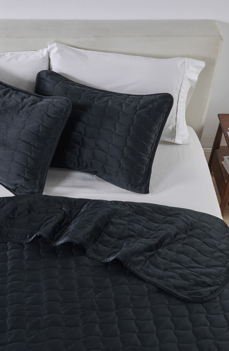 Woven & Weft Velvet Box Stitch Quilt Set, Alternate, color, Black