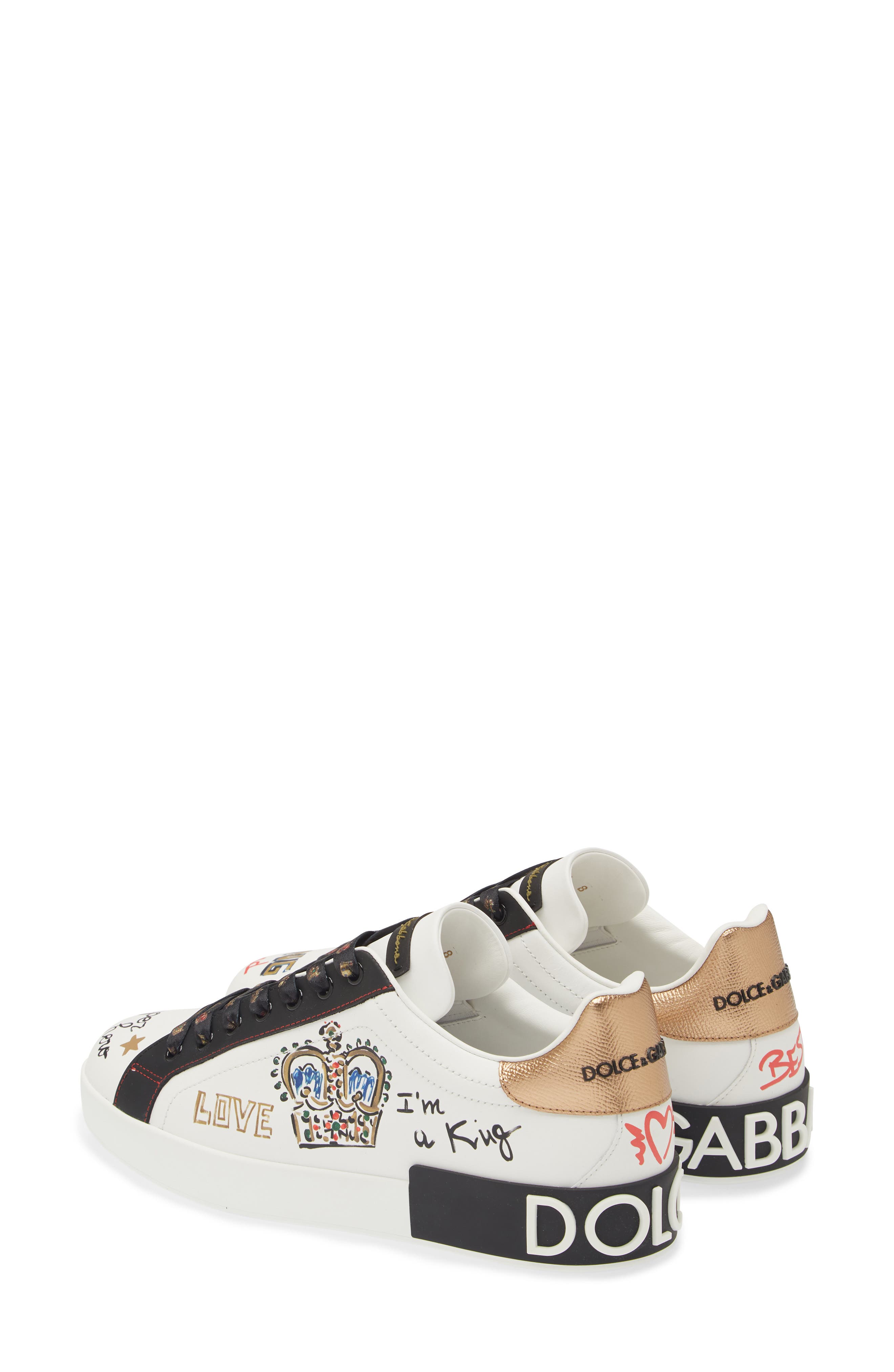 Dolce&Gabbana Portofino Graffiti Embellished Sneaker, Alternate, color, White