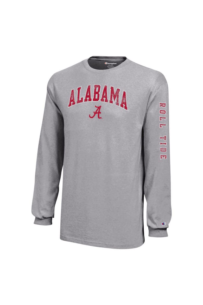 Youth Champion Gray Alabama Crimson Tide Distressed Arch Over Logo Long Sleeve T-Shirt, Alternate, color, Gray