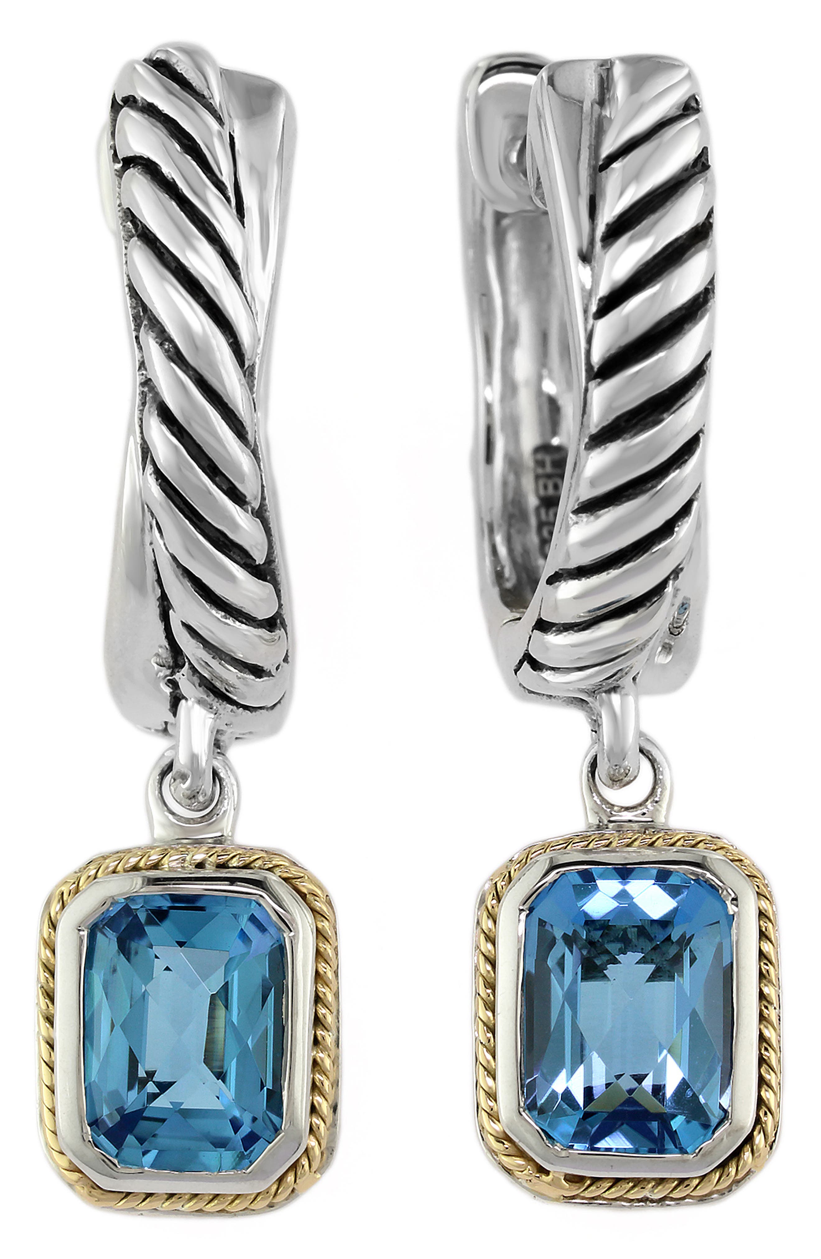 EFFY Sterling Silver & 18K Gold Blue Topaz Drop Huggie Hoop Earrings
