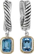 EFFY Sterling Silver & 18K Gold Blue Topaz Drop Huggie Hoop Earrings
