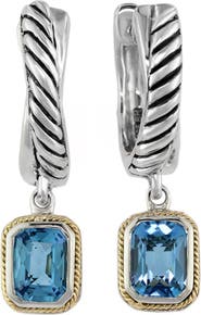 EFFY Sterling Silver & 18K Gold Blue Topaz Drop Huggie Hoop Earrings