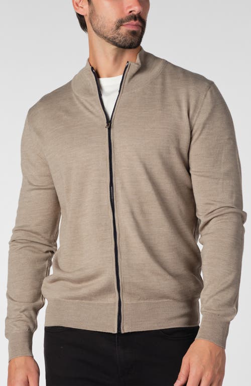 Studio Garnet Los Angeles Lightweight Merino Wool Full Zip Sweater In Brown