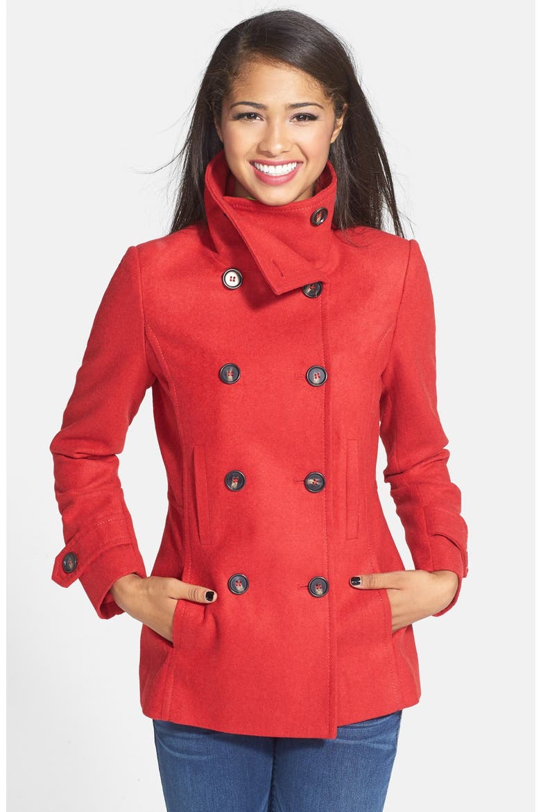 Double Breasted Peacoat, Alternate, color, RED