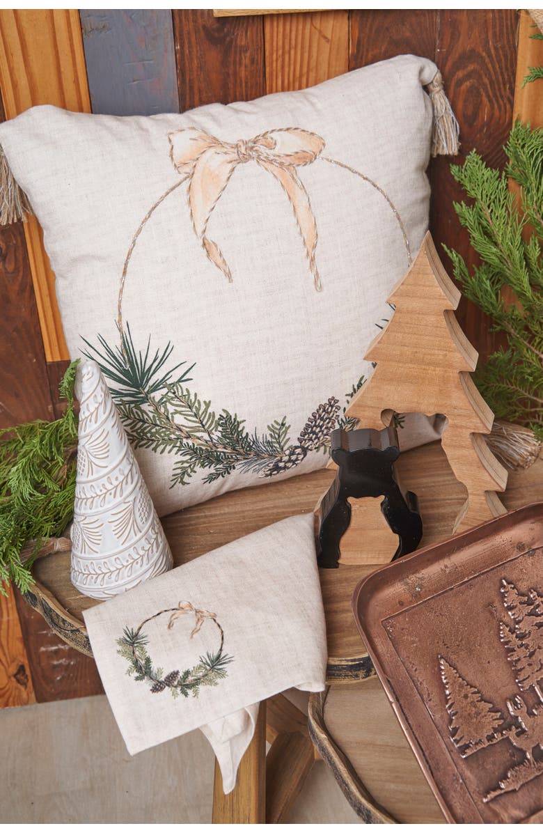 C&F Home Pinecone Wreath Throw Pillow, 18" x 18", Alternate, color, Beige