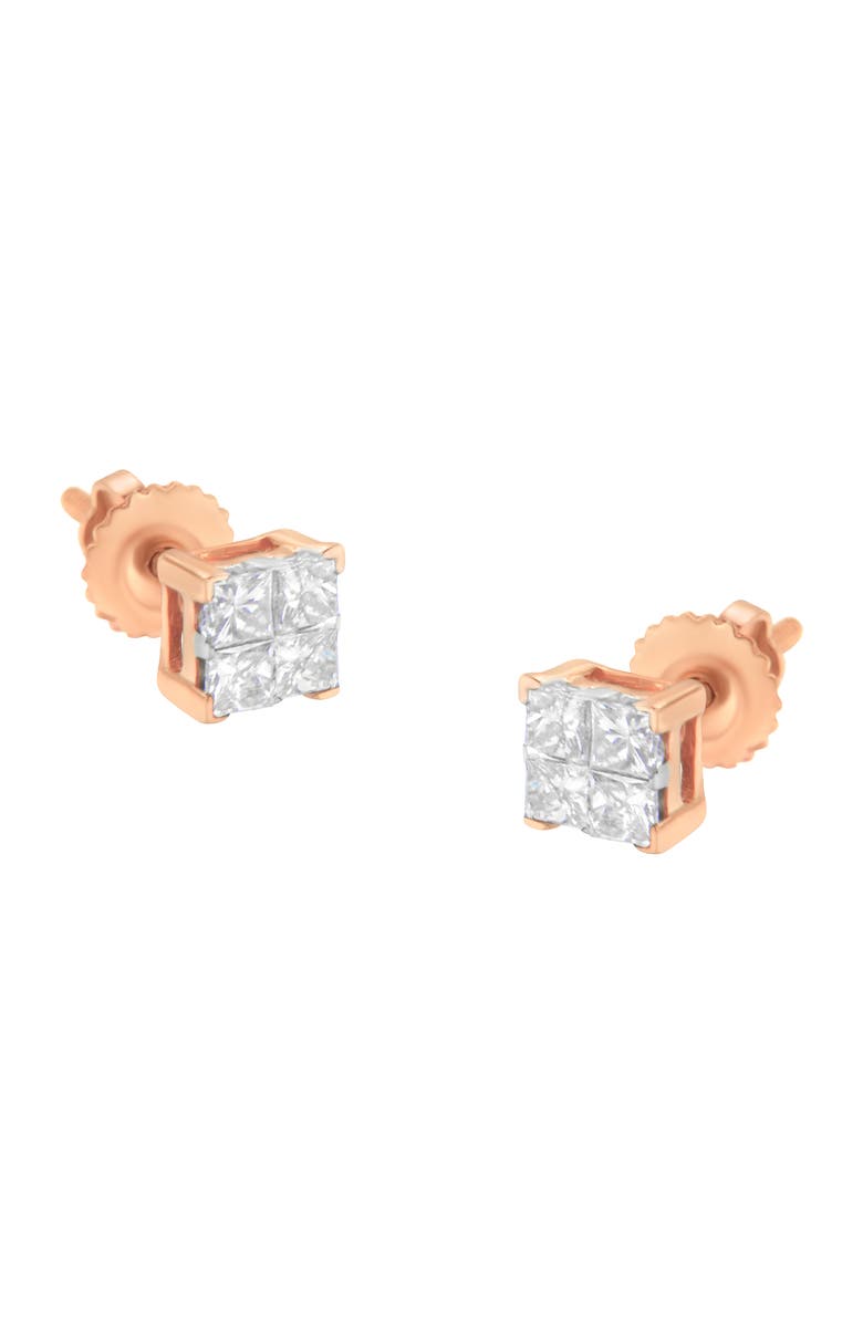 Haus of Brilliance 10KT Gold Princess Diamond Composite Stud Earrings, Main, color, Rose