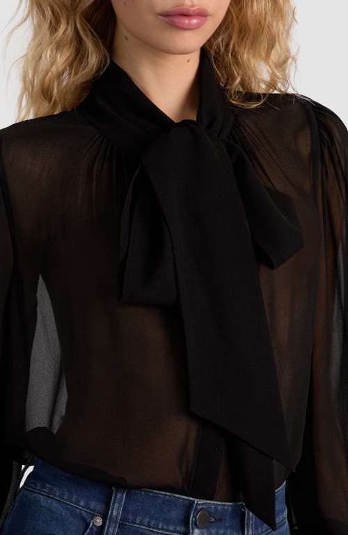 Alice And Olivia Brentley Tie-neck Sheer Blouse In Black