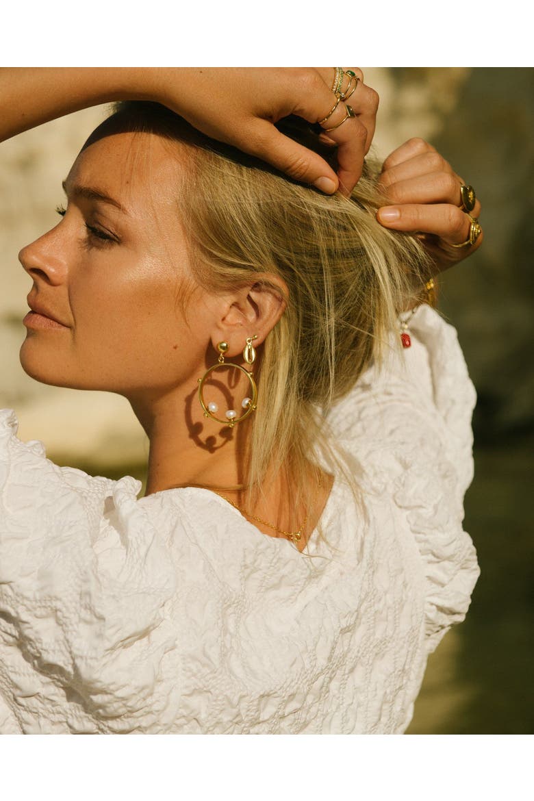Aristea Bead Hoop Earrings, Alternate, color, Brass