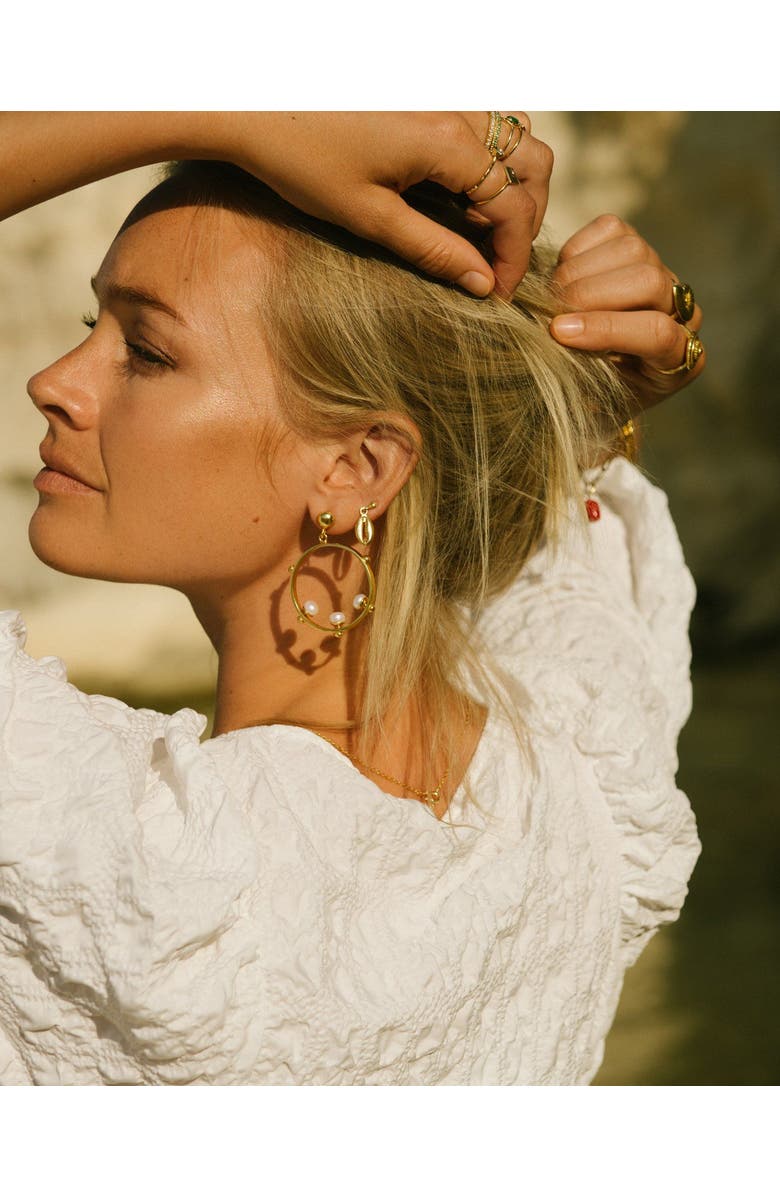 Ottoman Hands Aristea Bead Hoop Earrings, Alternate, color, Brass