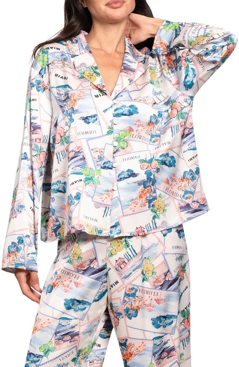 Midnight Bakery Print Satin Pajamas, Alternate, color, White