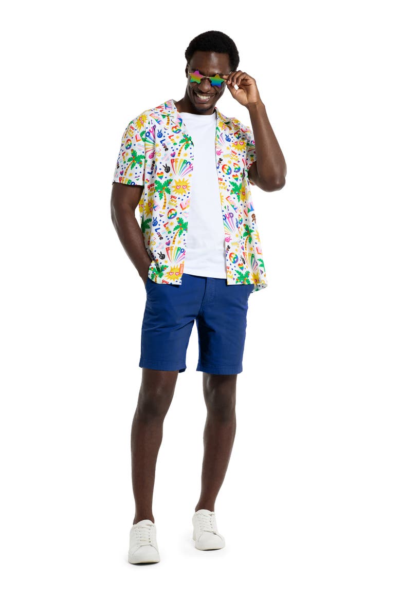 Relaxed Fit Tropic Pride Icons Print Camp Shirt, Alternate, color, WHITE