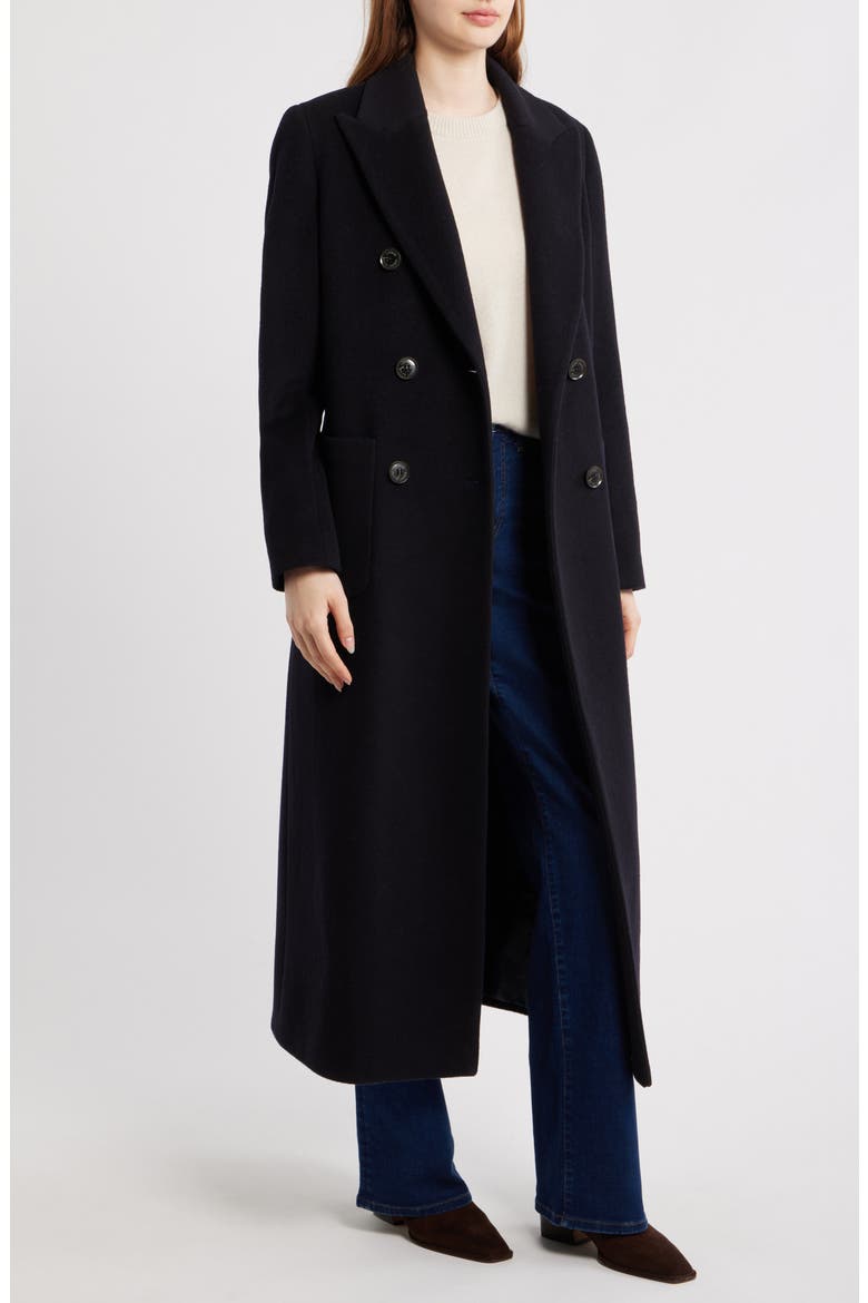 Double Breasted Longline Wool Blend Coat, Alternate, color, REGAL NAVY