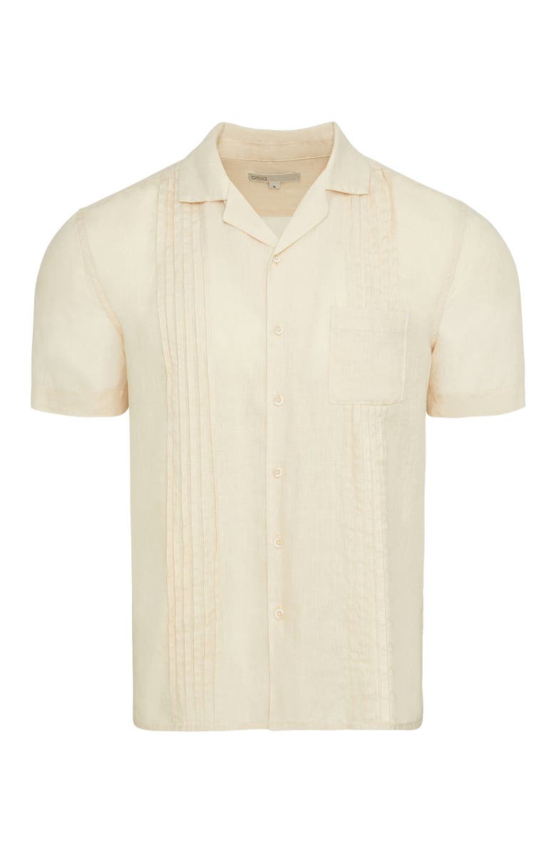 Onia Linen Pintuck Camp Shirt, Alternate, color, Natural